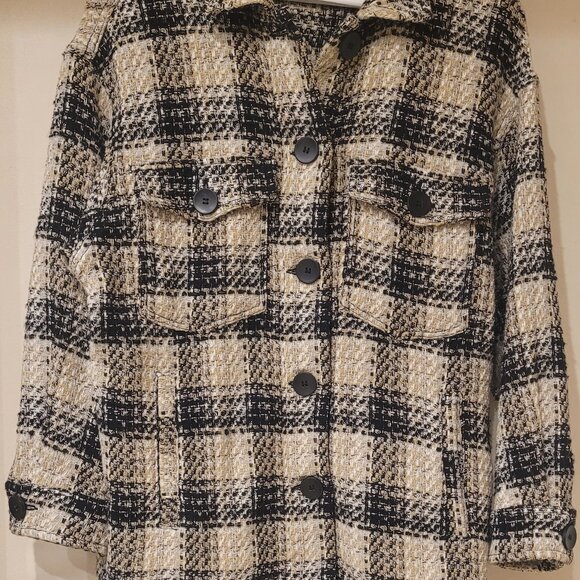 Zara -  Black, Taupe & White  Women's Oversized Tweed Jacket - Picture 2 of 8